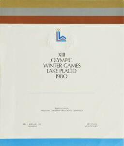 Lake Placid 1980 Winter Olympics Winner's Diploma RR Auction