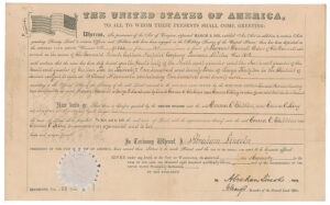 Land grant signed by President Abraham Lincoln 1863 RR Auction