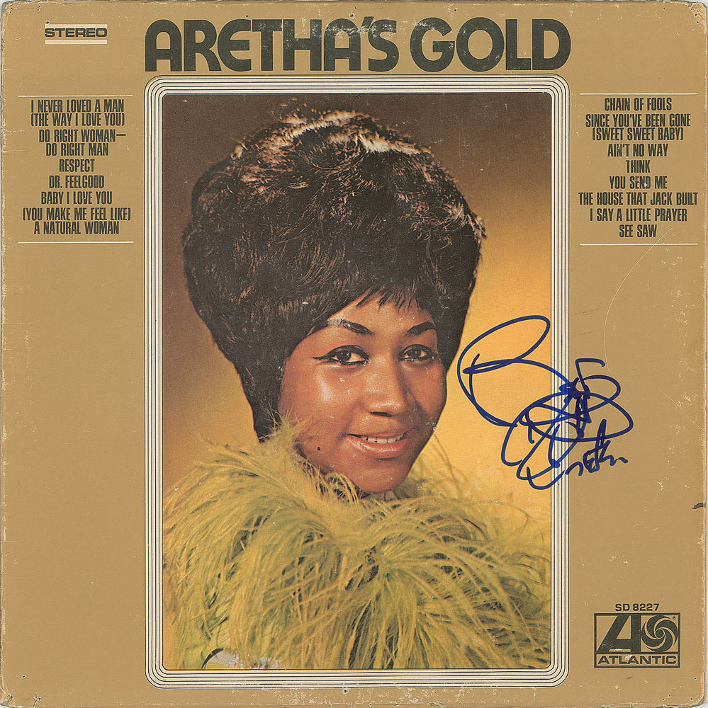 Aretha Franklin autograph album, part of the John Brennan In-Person Autograph Collection. Offered by RR Auction.