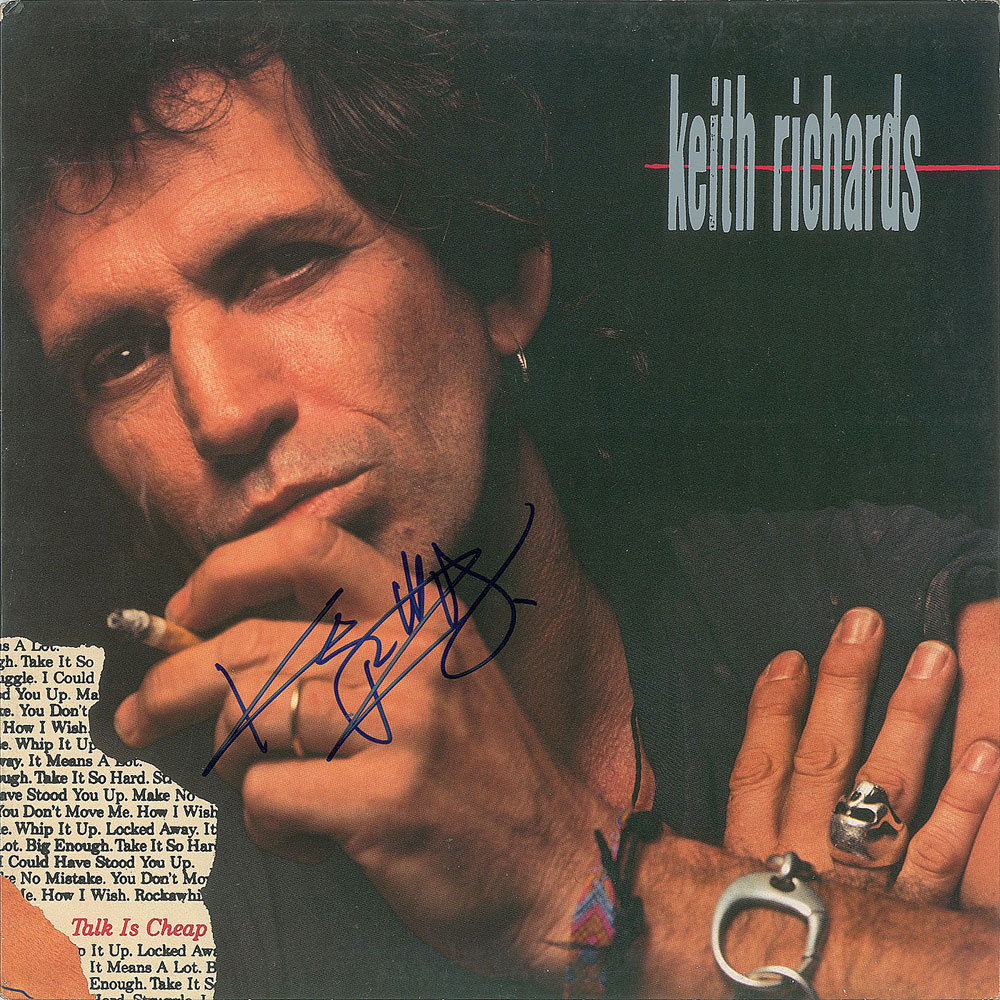 Keith Richards autographed “Talk Is Cheap” album. Part of the John Brennan In-Person Autograph Collection. Offered by RR Auction.