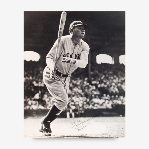 Babe Ruth signed photo playing at Comiskey Park