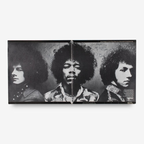 Extremely scarce Axis: Bold as Love album signed and inscribed on the gatefold in black felt tip, "Love always and forever to Claire, Jimi Hendrix," "To Claire, Stay Beautiful as Ever! Mitch, xxx," and "To Claire, Best wishes, Noel Redding, xxxx."