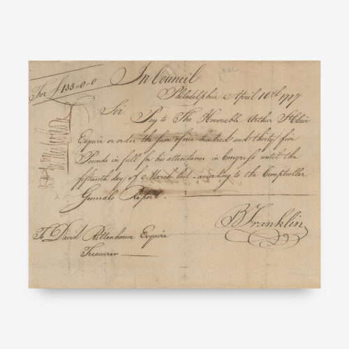 A month before the Philadelphia Convention, Franklin issues payment for the first governor of the Northwest Territory