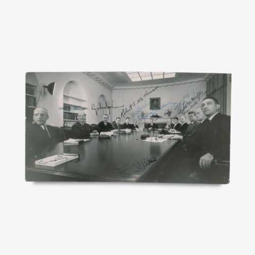 Extremely rare first photograph of President Kennedy with his cabinet taken Jan. 27, 1961 with signatures of the President and all 12 cabinet members