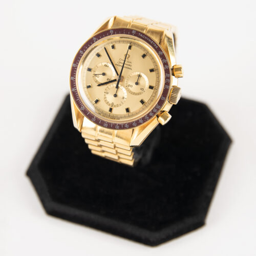 Wally Schirra's 18k Gold Omega Speedmaster Professional facing the dial side