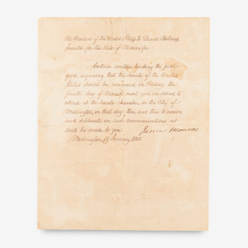 President Monroe calls to convene the Senate on the inauguration of John Quincy Adams