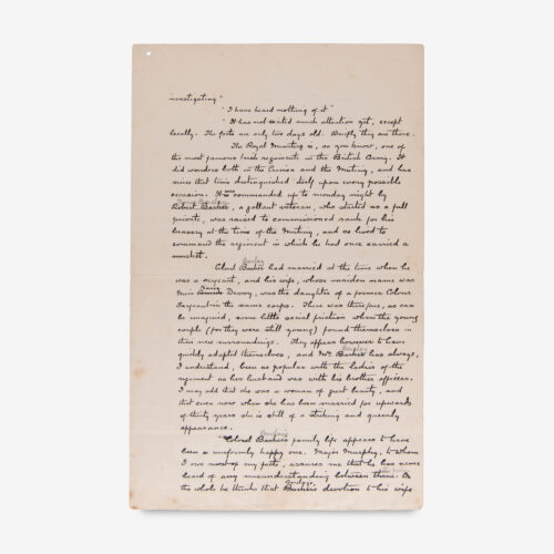 Sherlock Holmes briefs Watson on the case of 'The Crooked Man'—a rare autograph manuscript leaf from a Conan Doyle classic