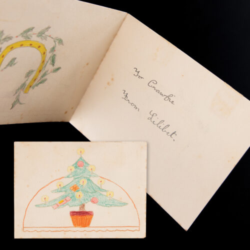 A hand-drawn Christmas card from "Lilibet" to "Crawfie," the trusted governess of Princesses Elizabeth and Margaret